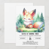 お洒落モダンキツネ誕生日 招待状 (正面/裏面)