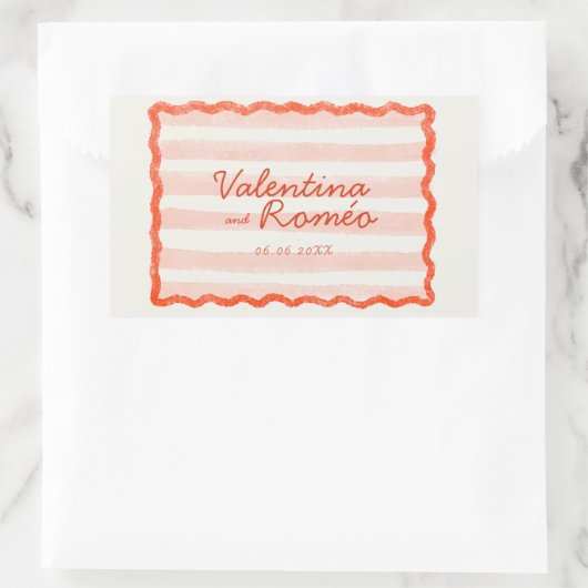 お洒落モダンピンクと赤結婚の 長方形シール (バッグ)