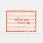 お洒落モダンピンクと赤結婚の 長方形シール (正面)