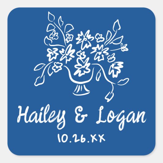 お洒落モダン図解入りの、写真付きの結婚おもしろい スクエアシール (正面)