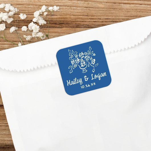 お洒落モダン図解入りの、写真付きの結婚おもしろい スクエアシール