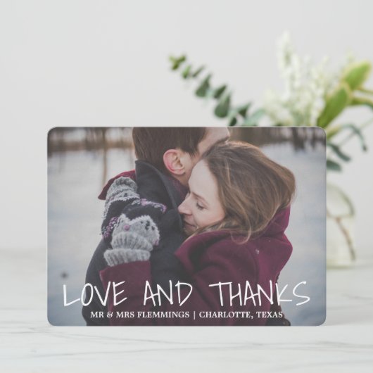 お洒落モダン感謝してい愛と結婚の写真 サンキューカード (スタンド正面)