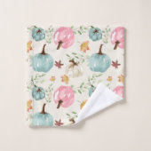 お洒落モダン水彩秋かぼちゃ葉 バスタオルセット (ウォッシュタオル)