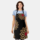 お洒落モダン花ブラック&金ゴールドパーソナライズされた エプロン (着用した状態)