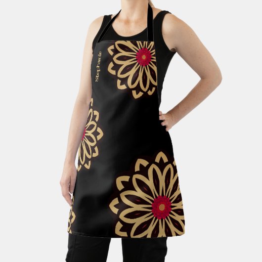 お洒落モダン花ブラック&金ゴールドパーソナライズされた エプロン (インサイチュ)