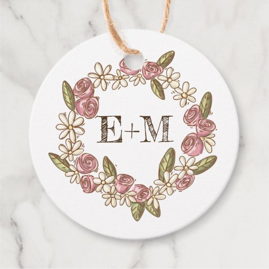 お洒落モノグラムのメッセージカードパーソナライズされた フェイバータグ (正面)