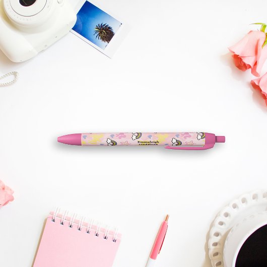 お洒落ユニコーンとレインボーズモノグラム 黒ボールペン