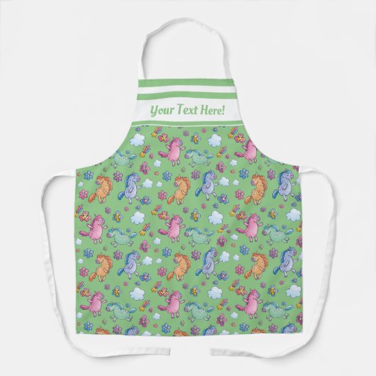 お洒落ユニコーンと明るいかわいらし花 エプロン (正面)