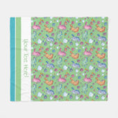 お洒落ユニコーンと明るいかわいらし花 フリースブランケット (正面(横))