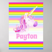 お洒落ユニコーンストライプ虹パーソナライズされた ポスター (正面)