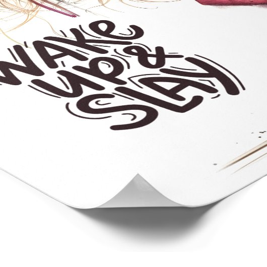 お洒落ラテガールウェイクアップ&スレーやる気を起こさせる ポスター (角)