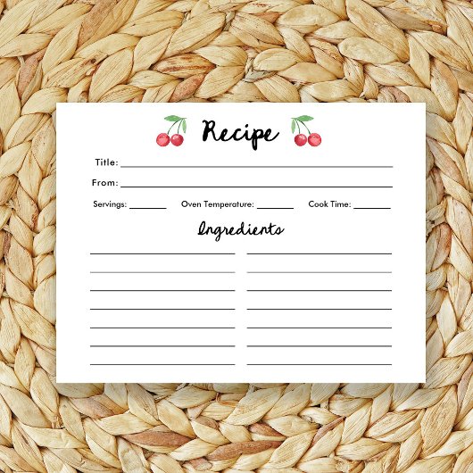 お洒落レトロさくらんぼブライダルシャワーレシピカード