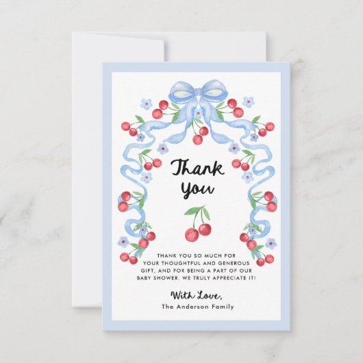 お洒落レトロさくらんぼ | 赤ちゃんシャワー サンキューカード (正面)