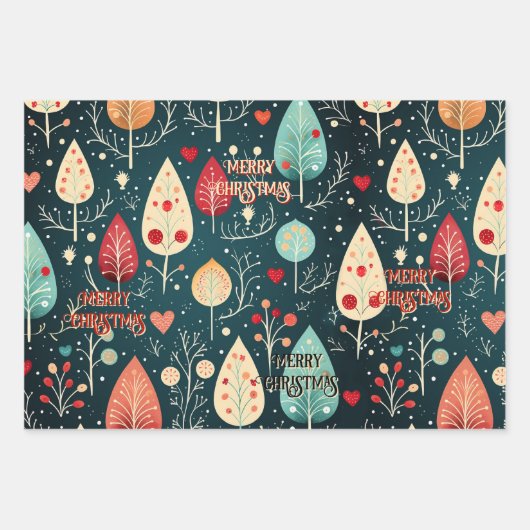 お洒落レトロの水の色のクリ芸術的スマス ラッピングペーパーシート (正面2)