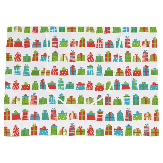 お洒落レトロギフト包まれたパターンのクリスマス ラージペーパーバッグ (正面)