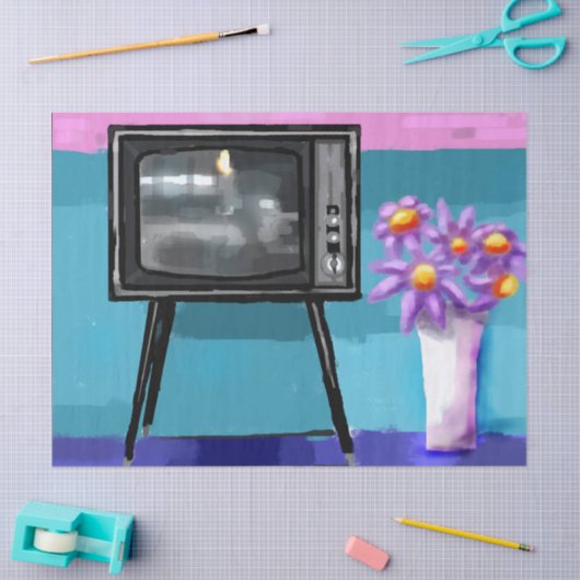 お洒落レトロテレビテレビ中世紀半絵を描ば 薄葉紙 (クラフト)