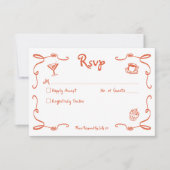 お洒落レトロハンドドロードサンセットオレンジ結婚ズ 出欠カード (正面)