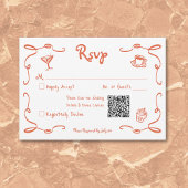 お洒落レトロハンドドロードサンセットオレンジ結婚ズ 出欠カード