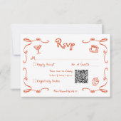 お洒落レトロハンドドロードサンセットオレンジ結婚ズ 出欠カード (正面)