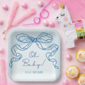 お洒落レトロブルーハンドドロッドボウベビーシャワー ペーパープレート (パーティー)