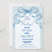 お洒落レトロブルーハンドドロッドボウベビーシャワー 招待状 (正面)