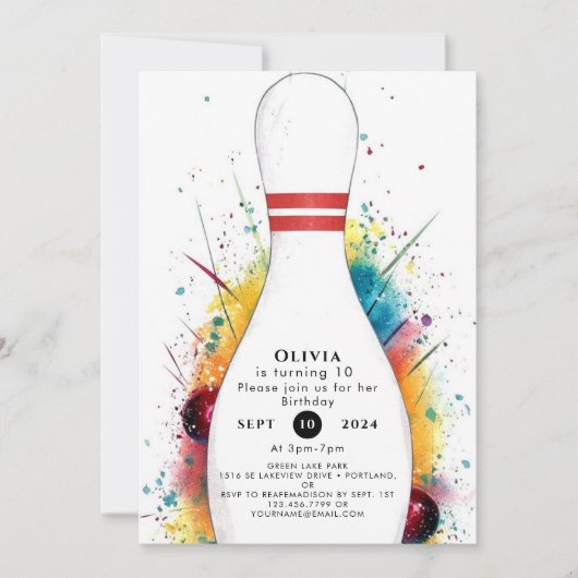 お洒落レトロボーリング誕生日 招待状 (正面)