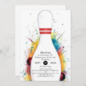 お洒落レトロボーリング誕生日 招待状 (正面/裏面)