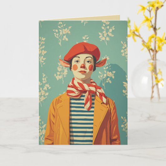 お洒落レトロ小妖精や小人 カード (黄色い花)