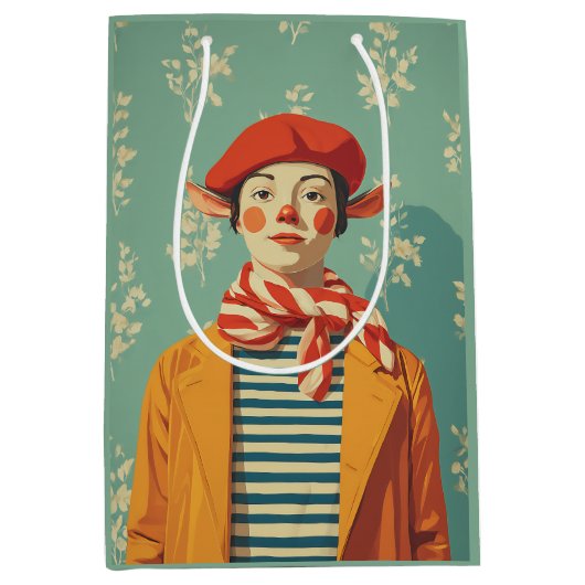 お洒落レトロ小妖精や小人 ミディアムペーパーバッグ (正面)