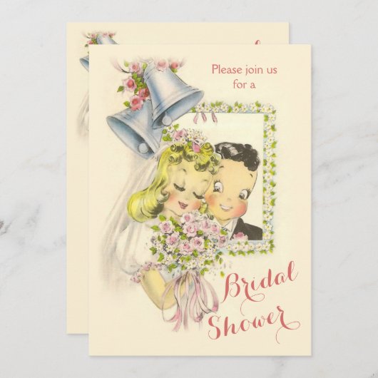 お洒落レトロ新郎新婦ブライダルシャワー 招待状 (正面/裏面)