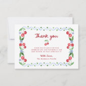 お洒落レトロ赤さくらんぼ枠 | 赤ちゃんシャワー サンキューカード (正面)