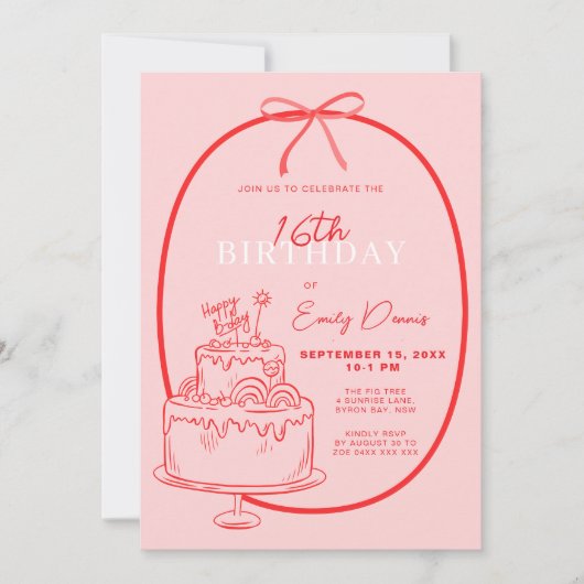 お洒落レトロ16縁どthバースデーパーティー 招待状 (正面)
