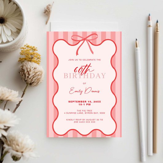 お洒落レトロ60縁どthバースデーパーティー 招待状