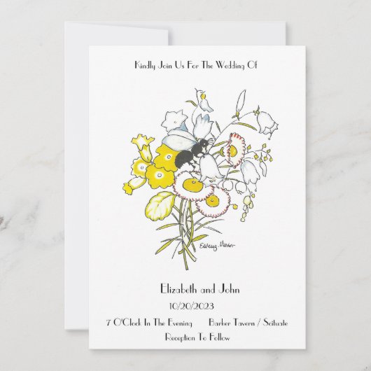 お洒落ヴィンテージイラストレーション結婚式招待状 招待状 (正面)