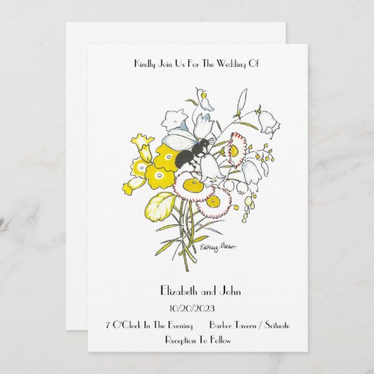 お洒落ヴィンテージイラストレーション結婚式招待状 招待状 (正面/裏面)