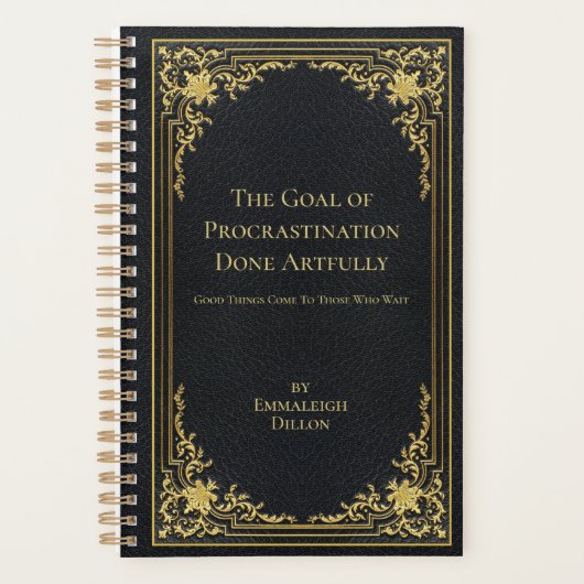 お洒落ヴィンテージエレガント金ゴールドとブラックブックカバー プランナー手帳 (正面)