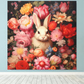 お洒落ヴィンテージバニー春開花 キャンバスプリント (インサイチュ (ウッドフロア))