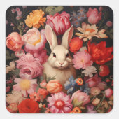 お洒落ヴィンテージバニー春開花 スクエアシール (正面)