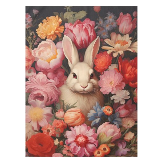 お洒落ヴィンテージバニー春開花 テーブルクロス (正面)