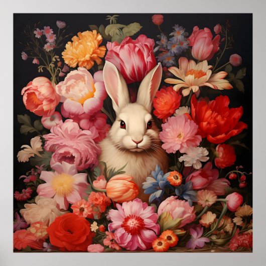 お洒落ヴィンテージバニー春開花 ポスター (正面)