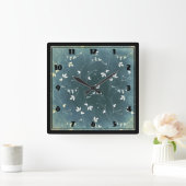 お洒落ヴィンテージパターン(鳥と葉) スクエア壁時計 (ホーム)