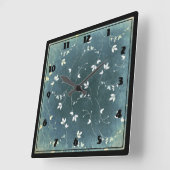 お洒落ヴィンテージパターン(鳥と葉) スクエア壁時計 (傾斜)