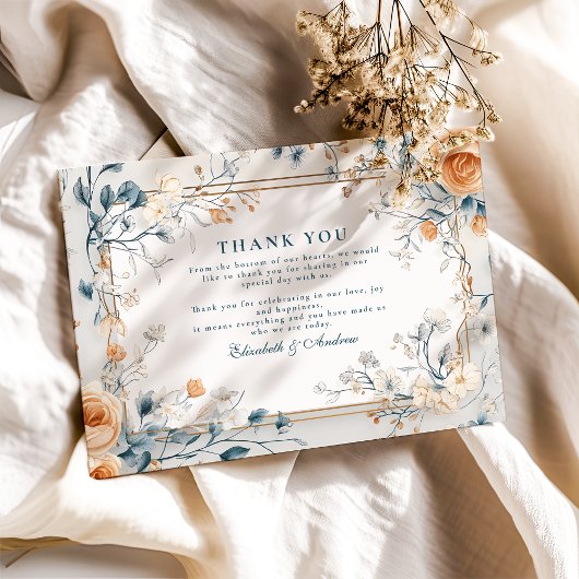 お洒落ヴィンテージフローラ結婚シダ サンキューカード