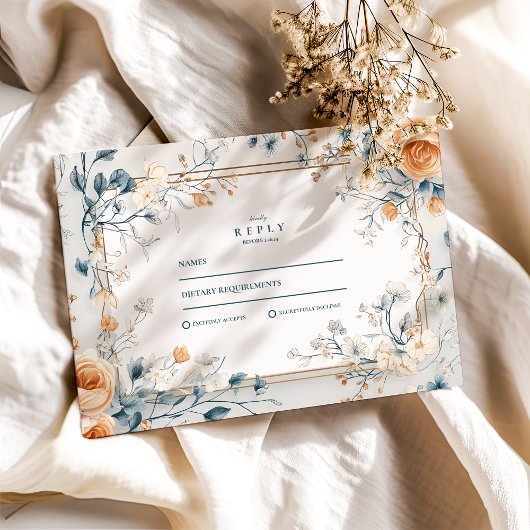 お洒落ヴィンテージフローラ結婚シダ 出欠カード