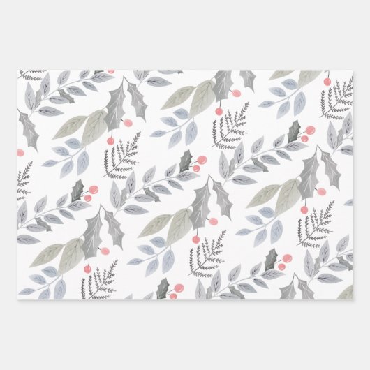 お洒落ヴィンテージホリー葉ベリークリスマス ラッピングペーパーシート (正面)