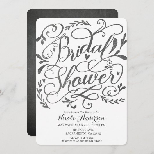 お洒落ヴィンテージレタリングチョークブライダルシャワー 招待状 (正面/裏面)