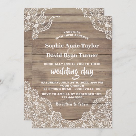 お洒落ヴィンテージレースオールドバ結婚ンズ 招待状 (正面/裏面)