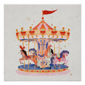 お洒落ヴィンテージ回転木馬の水色 ポスター (正面)