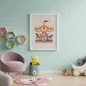 お洒落ヴィンテージ回転木馬の水色 ポスター