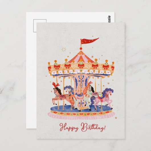 お洒落ヴィンテージ回転木馬の水色 ポストカード (正面/裏面)